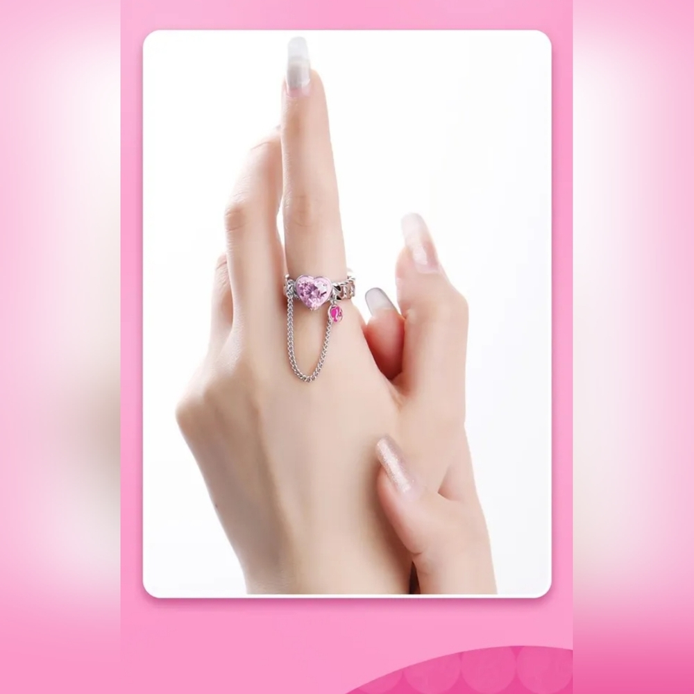 Barbie Index Finger Silver Necklace Zirconia Ring (NEW)